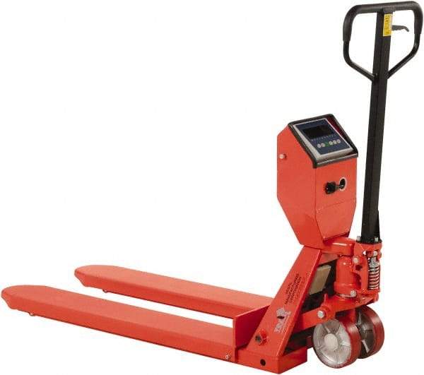 Vestil - 5,000 Lb Capacity, 7-1/2" Lift Scale Pallet Truck - 3" Min Lift Height, 48" Fork Length x 22-3/8" Fork Width, 22-1/2" Overall Width - Benchmark Tooling