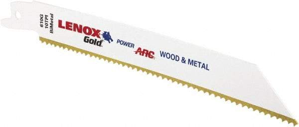 Lenox - 6" Long x 3/4" Thick, Bi-Metal Reciprocating Saw Blade - Tapered Profile, 10 TPI, Toothed Edge, Universal Shank - Benchmark Tooling