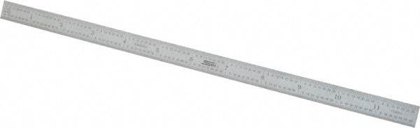 SPI - 12" Long, 1/64, 1/32" and 0.5, 1mm Graduation, Flexible Steel Rule - English/Metric Graduation Style, 1/2" Wide, Silver, Satin Chrome Finish - Benchmark Tooling