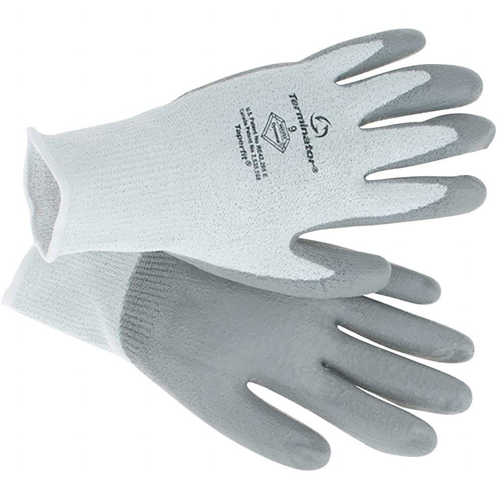 Value Collection - Size L, ANSI Cut Lvl 2, Cut Resistant Gloves - Palm Coated, White/Gray - Benchmark Tooling