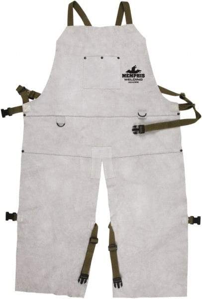 MCR Safety - 24 x 42" Flame Resistant/Retardant & Welding Bib Apron - Leather, 33 oz Material, Gray, 1 Pocket - Benchmark Tooling