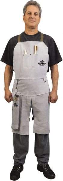 MCR Safety - 24 x 36" Flame Resistant/Retardant & Welding Bib Apron - Leather, 30 oz Material, Gray, 1 Pocket - Benchmark Tooling