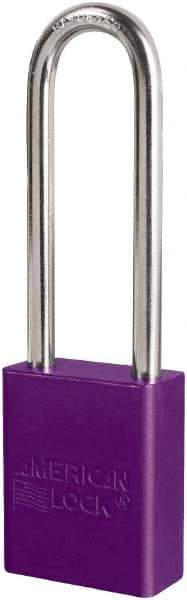 American Lock - Keyed Different Conductive Lockout Padlock - 3" Shackle Clearance, 1/4" Shackle Diam, 1.8" Body Height x 3/4" Body Width, Purple, 6 Pins - Benchmark Tooling