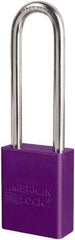 American Lock - Keyed Different Conductive Lockout Padlock - 3" Shackle Clearance, 1/4" Shackle Diam, 1.8" Body Height x 3/4" Body Width, Purple, 6 Pins - Benchmark Tooling