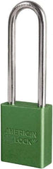 American Lock - Keyed Different Conductive Lockout Padlock - 3" Shackle Clearance, 1/4" Shackle Diam, 1.8" Body Height x 3/4" Body Width, Green, 6 Pins - Benchmark Tooling