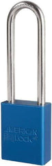 American Lock - Keyed Different Conductive Lockout Padlock - 3" Shackle Clearance, 1/4" Shackle Diam, 1.8" Body Height x 3/4" Body Width, Blue, 6 Pins - Benchmark Tooling