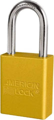 American Lock - Keyed Different Conductive Lockout Padlock - 1-1/2" Shackle Clearance, 1/4" Shackle Diam, 1.8" Body Height x 3/4" Body Width, Yellow, 6 Pins - Benchmark Tooling