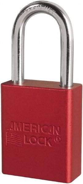 American Lock - Keyed Different Conductive Lockout Padlock - 1-1/2" Shackle Clearance, 1/4" Shackle Diam, 1.8" Body Height x 3/4" Body Width, Red, 6 Pins - Benchmark Tooling