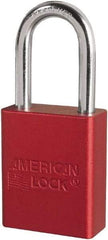 American Lock - Keyed Different Conductive Lockout Padlock - 1-1/2" Shackle Clearance, 1/4" Shackle Diam, 1.8" Body Height x 3/4" Body Width, Red, 6 Pins - Benchmark Tooling