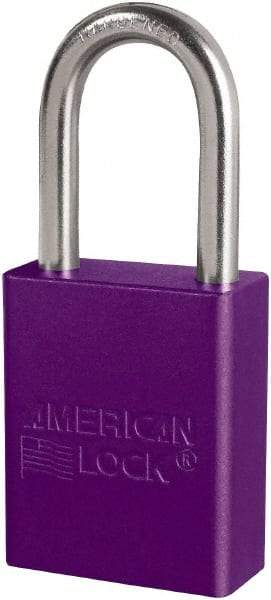 American Lock - Keyed Different Conductive Lockout Padlock - 1-1/2" Shackle Clearance, 1/4" Shackle Diam, 1.8" Body Height x 3/4" Body Width, Purple, 6 Pins - Benchmark Tooling