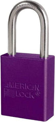 American Lock - Keyed Different Conductive Lockout Padlock - 1-1/2" Shackle Clearance, 1/4" Shackle Diam, 1.8" Body Height x 3/4" Body Width, Purple, 6 Pins - Benchmark Tooling