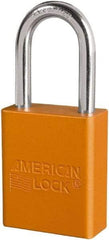 American Lock - Keyed Different Conductive Lockout Padlock - 1-1/2" Shackle Clearance, 1/4" Shackle Diam, 1.8" Body Height x 3/4" Body Width, Orange, 6 Pins - Benchmark Tooling