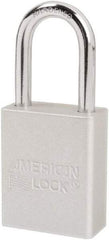 American Lock - Keyed Different Conductive Lockout Padlock - 1-1/2" Shackle Clearance, 1/4" Shackle Diam, 1.8" Body Height x 1-1/2" Body Width, Silver, 6 Pins - Benchmark Tooling