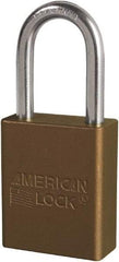 American Lock - Keyed Different Conductive Lockout Padlock - 1-1/2" Shackle Clearance, 1/4" Shackle Diam, 1.8" Body Height x 3/4" Body Width, Brown, 6 Pins - Benchmark Tooling