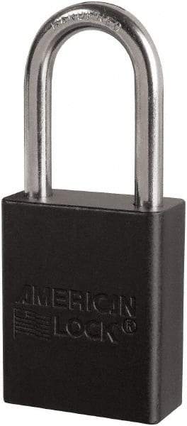 American Lock - Keyed Different Conductive Lockout Padlock - 1-1/2" Shackle Clearance, 1/4" Shackle Diam, 1.8" Body Height x 3/4" Body Width, Black, 6 Pins - Benchmark Tooling