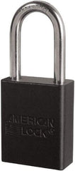 American Lock - Keyed Different Conductive Lockout Padlock - 1-1/2" Shackle Clearance, 1/4" Shackle Diam, 1.8" Body Height x 3/4" Body Width, Black, 6 Pins - Benchmark Tooling