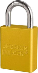 American Lock - Keyed Different Conductive Lockout Padlock - 1" Shackle Clearance, 1/4" Shackle Diam, 1.8" Body Height x 3/4" Body Width, Yellow, 6 Pins - Benchmark Tooling