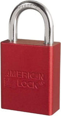 American Lock - Keyed Different Conductive Lockout Padlock - 1" Shackle Clearance, 1/4" Shackle Diam, 1.8" Body Height x 3/4" Body Width, Red, 6 Pins - Benchmark Tooling
