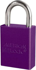 American Lock - Keyed Different Conductive Lockout Padlock - 1" Shackle Clearance, 1/4" Shackle Diam, 1.8" Body Height x 3/4" Body Width, Purple, 6 Pins - Benchmark Tooling
