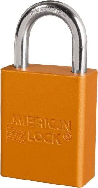 American Lock - Keyed Different Conductive Lockout Padlock - 1" Shackle Clearance, 1/4" Shackle Diam, 1.8" Body Height x 3/4" Body Width, Orange, 6 Pins - Benchmark Tooling