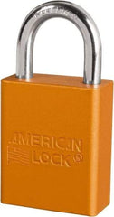 American Lock - Keyed Different Conductive Lockout Padlock - 1" Shackle Clearance, 1/4" Shackle Diam, 1.8" Body Height x 3/4" Body Width, Orange, 6 Pins - Benchmark Tooling