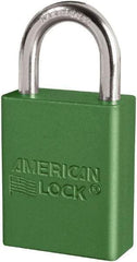 American Lock - Keyed Different Conductive Lockout Padlock - 1" Shackle Clearance, 1/4" Shackle Diam, 1.8" Body Height x 3/4" Body Width, Green, 6 Pins - Benchmark Tooling