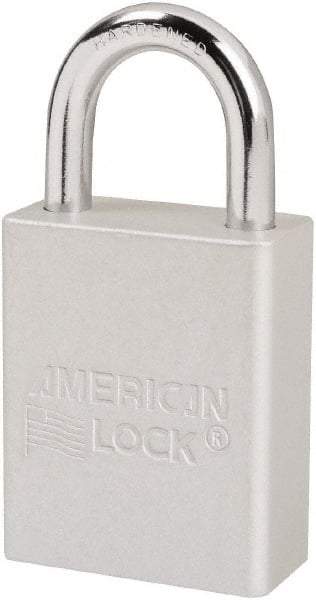 American Lock - Keyed Different Conductive Lockout Padlock - 1" Shackle Clearance, 1/4" Shackle Diam, 1.8" Body Height x 1-1/2" Body Width, Silver, 6 Pins - Benchmark Tooling