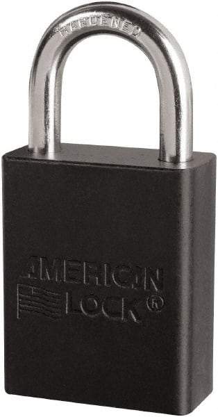 American Lock - Keyed Different Conductive Lockout Padlock - 1" Shackle Clearance, 1/4" Shackle Diam, 1.8" Body Height x 3/4" Body Width, Black, 6 Pins - Benchmark Tooling