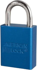 American Lock - Keyed Different Conductive Lockout Padlock - 1" Shackle Clearance, 1/4" Shackle Diam, 1.8" Body Height x 3/4" Body Width, Blue, 6 Pins - Benchmark Tooling