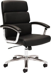 Basyx - 37-3/4" High Executive Mid Back Chair - 24" Wide x 24" Deep, Leather Seat, Black - Benchmark Tooling