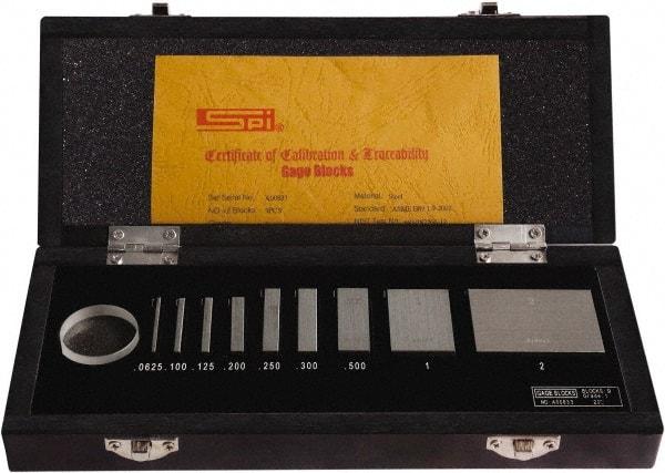 SPI - 9 Piece, 1/16 to 2", Grade AS-1, Steel Gage Block Set - Rectangular, 0.000016" Tolerance - Benchmark Tooling