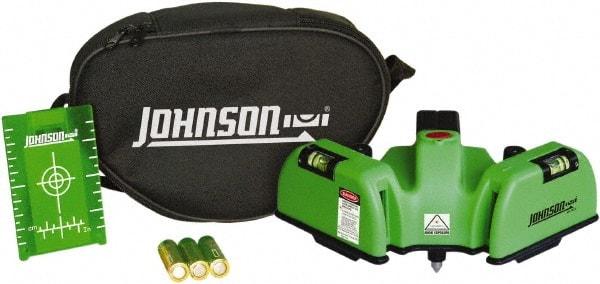 Johnson Level & Tool - 2 Beam 150' (Interior) Max Range Line Laser Level - Green Beam, 1/16" at 20' Accuracy, 6-1/2" Long x 4" Wide x 6-1/2" High, Battery Included - Benchmark Tooling