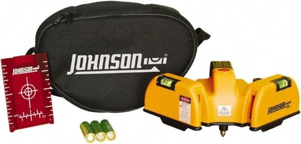 Johnson Level & Tool - 2 Beam 65' (Interior) Max Range Line Laser Level - Red Beam, 1/16" at 20' Accuracy, 6-1/2" Long x 4" Wide x 6-1/2" High, Battery Included - Benchmark Tooling