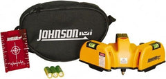 Johnson Level & Tool - 2 Beam 65' (Interior) Max Range Line Laser Level - Red Beam, 1/16" at 20' Accuracy, 6-1/2" Long x 4" Wide x 6-1/2" High, Battery Included - Benchmark Tooling