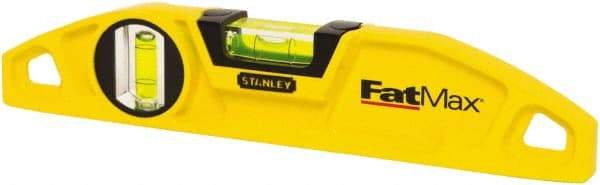 Stanley - 2 Vial, 9" Aluminum Die Cast Torpedo Level - Magnetic, Yellow - Benchmark Tooling