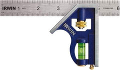 Irwin - 2 Piece, 6" Combination Square Set - 1/16, 1/32, 1/64 & 1/8" (4R) Graduation, Stainless Steel Blade, Cast Zinc Square Head - Benchmark Tooling