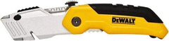 DeWALT - Fixed Folding Utility Knife - 2-1/2" Bi-Metal Blade, Yellow & Black Metal Handle, 1 Blade Included - Benchmark Tooling