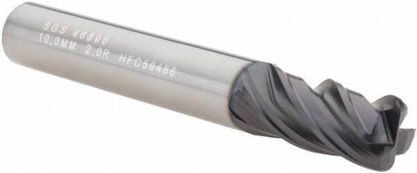 SGS - 10mm, 4 Flute, Single End, Solid Carbide, 2mm Corner Radius End Mill - 72mm OAL, Right Hand Flute, 10mm LOC, Right Hand Cut - Benchmark Tooling