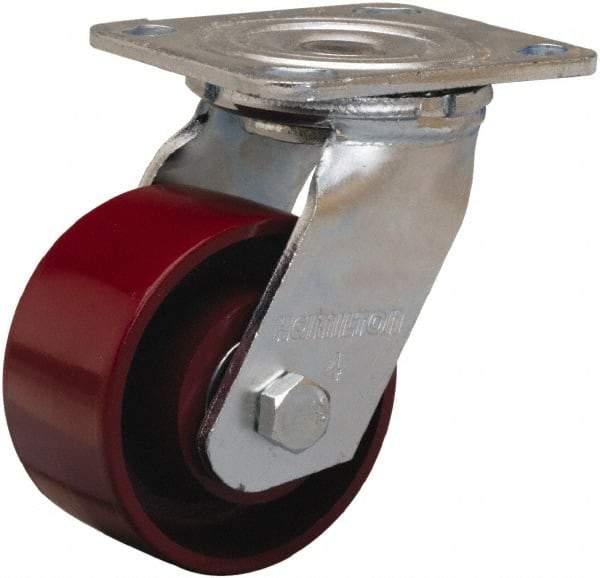 Hamilton - 4" Diam x 2" Wide x 5-5/8" OAH Top Plate Mount Swivel Caster - Cast Iron, 1,000 Lb Capacity, Precision Ball Bearing, 4 x 4-1/2" Plate - Benchmark Tooling