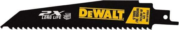 DeWALT - 6" Long x 1" Thick, High Speed Steel Reciprocating Saw Blade - Tapered Profile, 6 TPI, Toothed Edge, Universal Shank - Benchmark Tooling