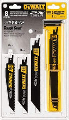 DeWALT - 8 Piece, 4" to 12" Long x 1" Thick, High Speed Steel Reciprocating Saw Blade Set - Tapered Profile, 6 to 10 Teeth per Inch, Toothed Edge - Benchmark Tooling