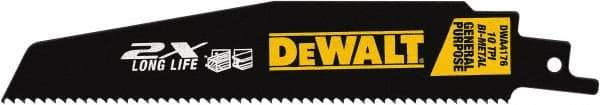 DeWALT - 6" Long x 1" Thick, High Speed Steel Reciprocating Saw Blade - Straight Profile, 10 TPI, Toothed Edge, Universal Shank - Benchmark Tooling