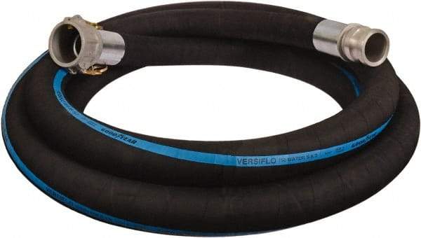 Alliance Hose & Rubber - 4" ID x 4.45 OD, 150 Working psi, Black Synthetic Rubber Water & Discharge Hose - Male x Female Camlock Ends, 20' Long, -25 to 200°F - Benchmark Tooling