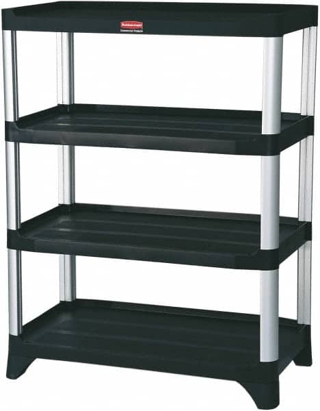 Rubbermaid - 46" High x 20" Wide x 35" Deep, 4 Shelf Structural Plastic Open Shelving - Black, 800 Lb Capacity - Benchmark Tooling