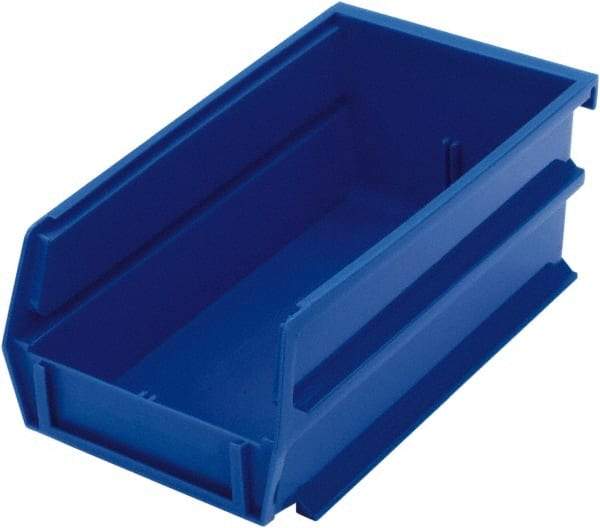 Triton - 7-3/8" Deep, Blue Polypropylene Hopper Stacking Bin - 3" High x 4-1/8" Wide x 7-3/8" Long - Benchmark Tooling