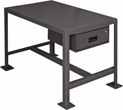 Durham - 24 Wide x 18" Deep x 36" High, Steel Machine Work Table with Drawer - Flat Top, Rounded Edge, Fixed Legs, Gray - Benchmark Tooling