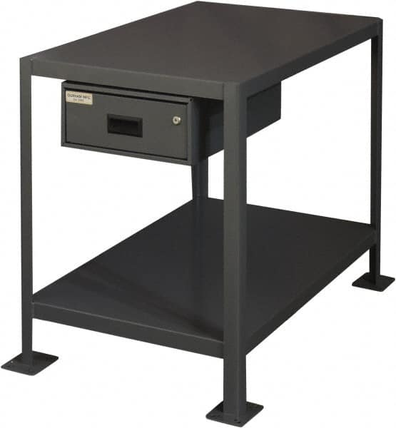 Durham - 36 Wide x 24" Deep x 30" High, Steel Machine Work Table with Drawer - Flat Top, Rounded Edge, Fixed Legs, Gray - Benchmark Tooling