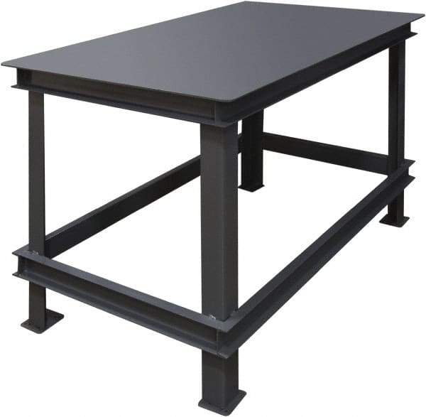 Durham - 48 Wide x 36" Deep x 30" High, Steel Machine Work Table - Flat Top, Rounded Edge, Fixed Legs, Gray - Benchmark Tooling