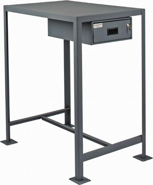 Durham - 36 Wide x 24" Deep x 42" High, Steel Machine Work Table with Drawer - Flat Top, Rounded Edge, Fixed Legs, Gray - Benchmark Tooling