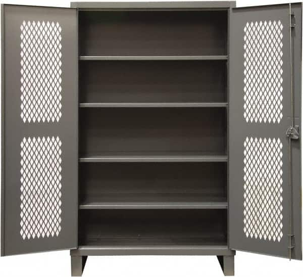 Durham - 4 Shelf Locking Storage Cabinet - Steel, 60" Wide x 24" Deep x 78" High, Gray - Benchmark Tooling